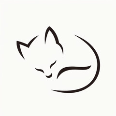 Obraz premium Minimalist Sleeping Fox Line Art Outline Silhouette Logo Vector Illustration