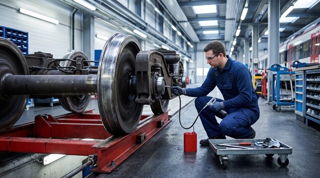 Wheelset lubrication at a precision rail service station