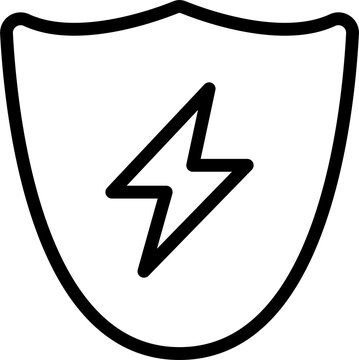 Electric shield icon. Lightning protection symbol for electrical safety, power security, energy protection and voltage hazards with transparent background.
