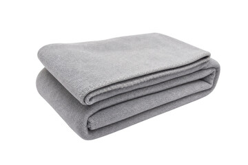 Soft gray folded fleece blanket with visible stitching is neatly stacked on a clean white background © Chinases