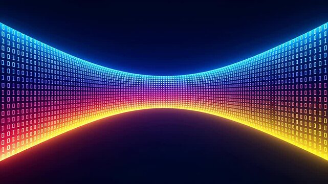 Digital binary code tunnel with glowing numbers and deep perspective