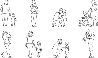 Obraz premium Architectural Scale Figures of Parents with Babies and Toddlers in Natural Lifestyle Poses