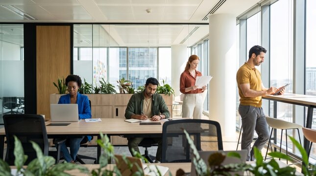 Office team working in shared workspace