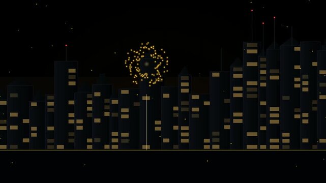 Minimalist flat vector illustration of a night city skyline