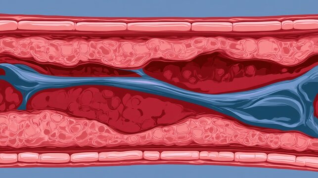 Restless Legs Awareness Day: scientific illustration of a blood vessel showing iron deficiency's effect on circulation in the legs