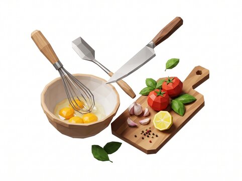 Faceted Kitchen Utensils Food Polygons