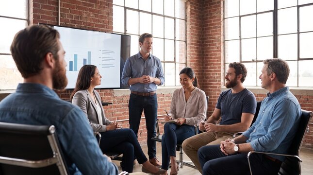 Team leader presenting office strategy