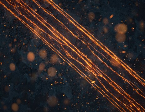 Abstract background with glowing orange lava streams flowing over dark volcanic rock texture