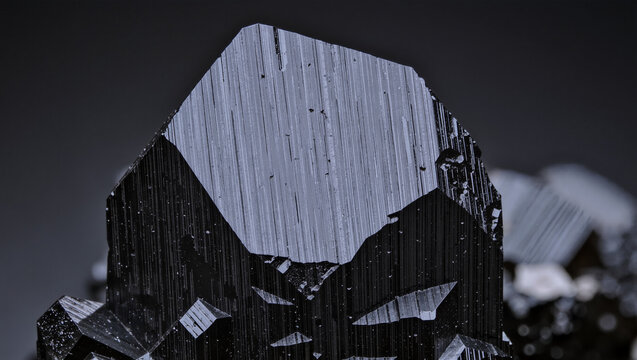 Magnetite Octahedral Black Crystals Texture Macro Close-Up, Natural Material Background Pattern