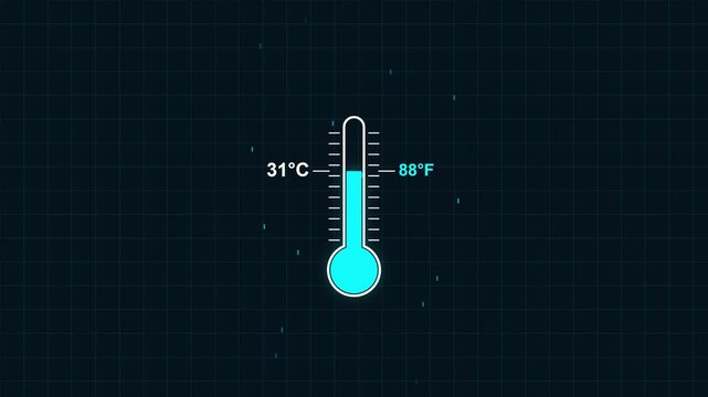 Digital thermometer icons displaying temperature readings on blue grid