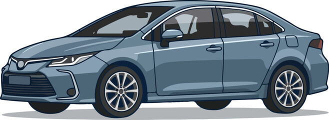Naklejka premium Modern blue grey sedan car parked on plain white background