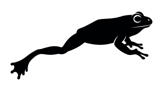 Leaping Frog Silhouette: A striking black silhouette of a frog in mid-leap, showcasing its agile form and webbed feet, ready to spring forward.