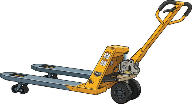 Yellow manual pallet jack for heavy load transport on white background