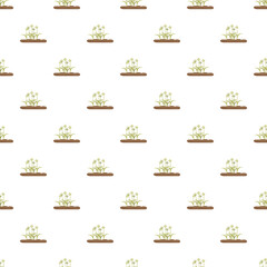 Obraz premium Green plants growing from brown soil creating a seamless agricultural pattern