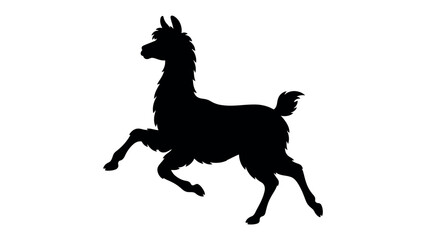 Fototapeta premium Silhouette of a Llama: A striking black silhouette of a llama prances dynamically, captured mid-stride with its head held high, embodying a sense of freedom and spirit.
