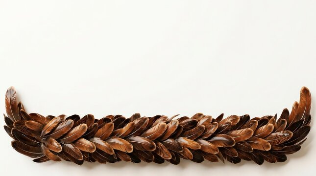 A long braided lei made of dried brown kukui nuts isolated on a white background