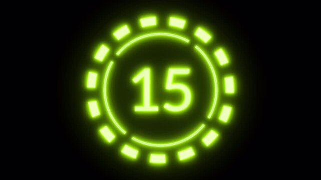 20 second Countdown neon timer clock glowing digital animation loop black background