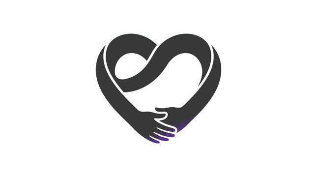Minimalist heart shape formed by two interlocking black hands for a creative professional design logo
