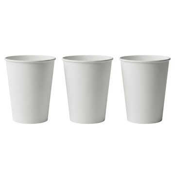 Three empty disposable paper cups