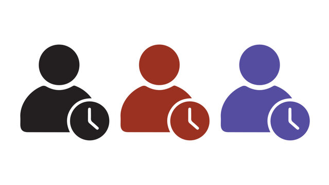 User account management icons with clock overlay for indicating pending requests time tracking or active status in web interfaces.