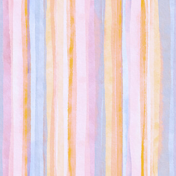 Colorful watercolor seamless pattern with abstract vertical stripes with paper texture, delicate design print for home textile, silk, cotton, perfect summer fabric or repeat background. Handmade print