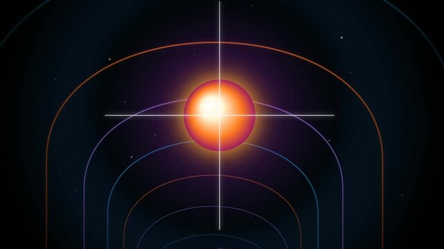 Abstract glowing star with concentric light rings in space