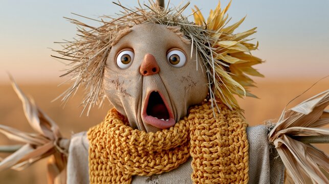 Scarecrow with goofy surprised face