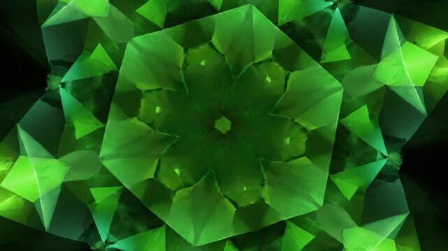 Abstract green geometric kaleidoscope pattern looping motion background