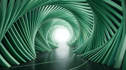 Obraz premium Spiral corridor with repeating vertical slats a 3d architectural rendering
