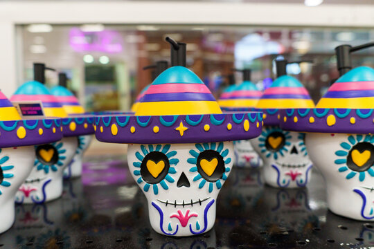 Mexican Calavera Soap Dispensers with Sombreros for Day of the Dead