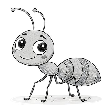 Cartoon ant character with big eyes and smiling face
