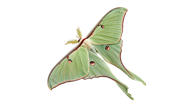 Beautiful pale green luna moth butterfly insect isolated on transparent background