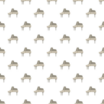 Grand piano musical instruments forming a repetitive seamless pattern on a white background