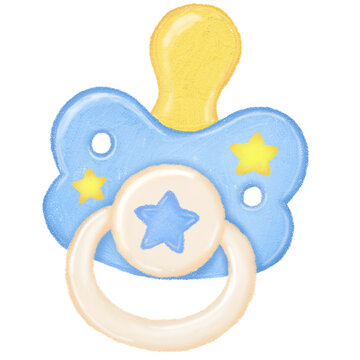 Cute Blue Baby Pacifier with Yellow Star Design Isolated on Transparent Background 
