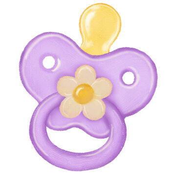 Cute Purple Baby Pacifier with Flower Design Isolated on Transparent Background