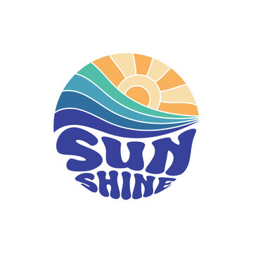 Sunshine Vector Design. Sunshine Paradise Abstract Wave Good Vibes. Print Design Isolated on White Background