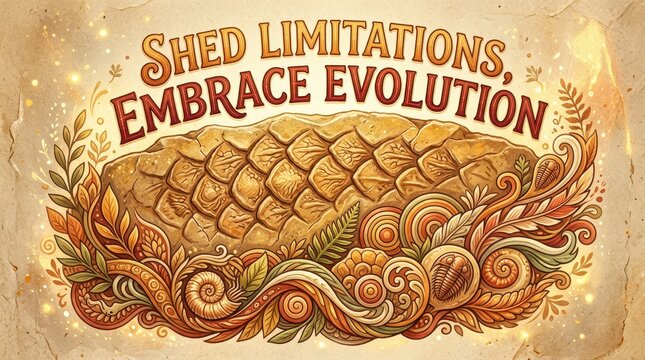 Shed Limitations, Embrace Evolution: Ancient Textures and Evolutionary Symbols Inspire Growth and Transformation