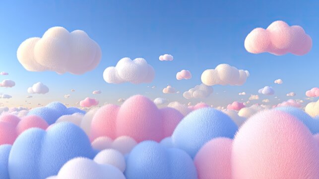 Pastel cloudscape, fluffy, whimsical