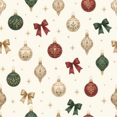 Naklejka premium Vintage Christmas Ornament Seamless Pattern
