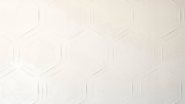 Geometric hexagonal white wall pattern featuring minimalist embossed shapes with clean lines and soft lighting for a modern interior design