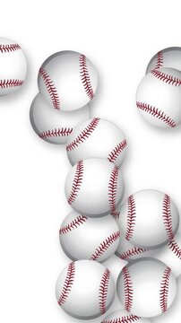 Vertical Animation of Baseballs Bursting and Falling on White Background