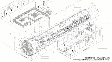 Fototapeta premium Metro construction system with underground tunnel boring machine
