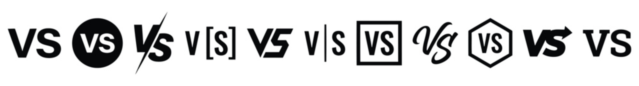 Various vs logo designs and typography styles in black and white for branding and graphic use