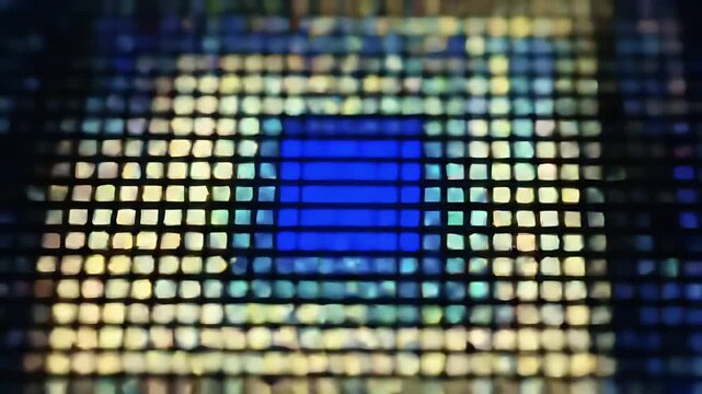Abstract Digital Grid with Glowing Blue and Yellow Square Elements