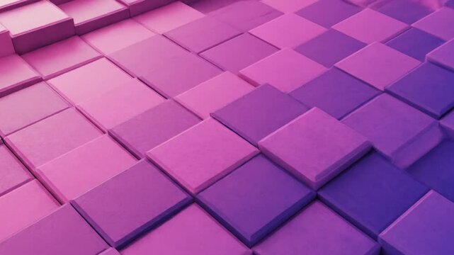 3D Purple and Pink Cubes Moving in Waves Abstract Background