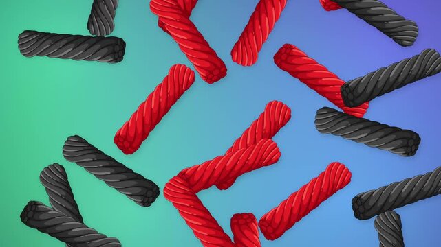 Red and Black Licorice Twists Falling Over Gradient Background