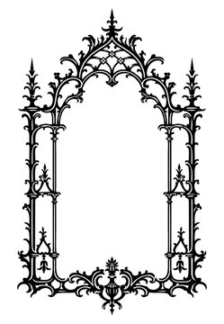 Elaborate Medieval Gothic Arch Frame with Fine Spires, Scrollwork and Blackwork Details