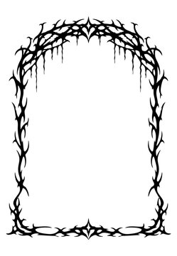 Dense Thorn Gothic Arch Frame with Sharp Blackwork Spikes and Symmetrical Detailing