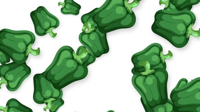 Falling Green Bell Peppers Animation on White Background