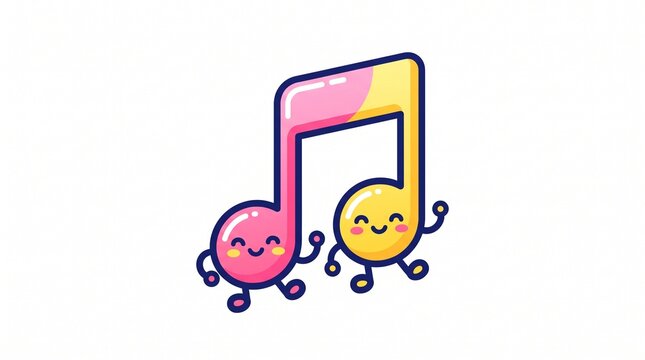 Cute happy double musical note emoji cartoon vector flat illustration